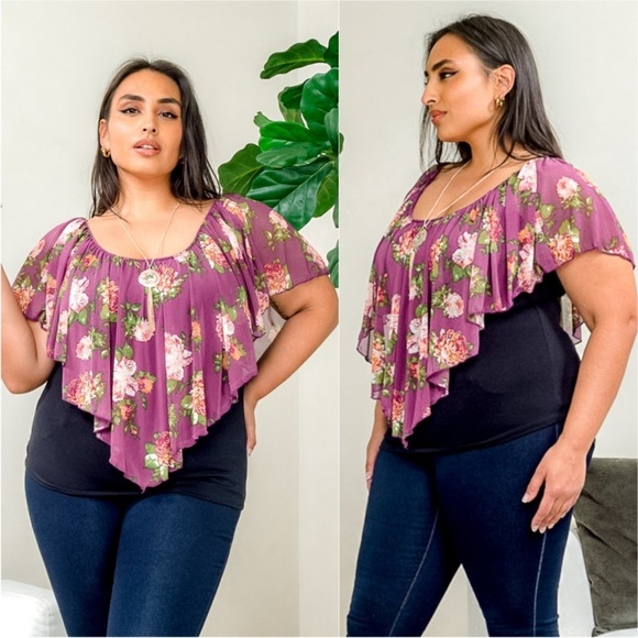 Harmony in Nature Asymmetrical Ruffled Flutter Sleeve Blouse - Picture 5 of 6